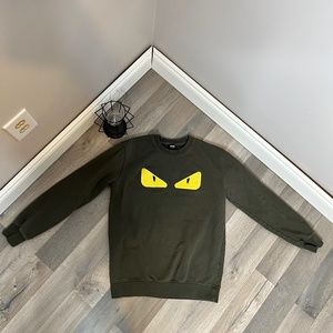 Fendi Men's Black Bugs Eyes Rubber Eyes Crew Neck Sweater
